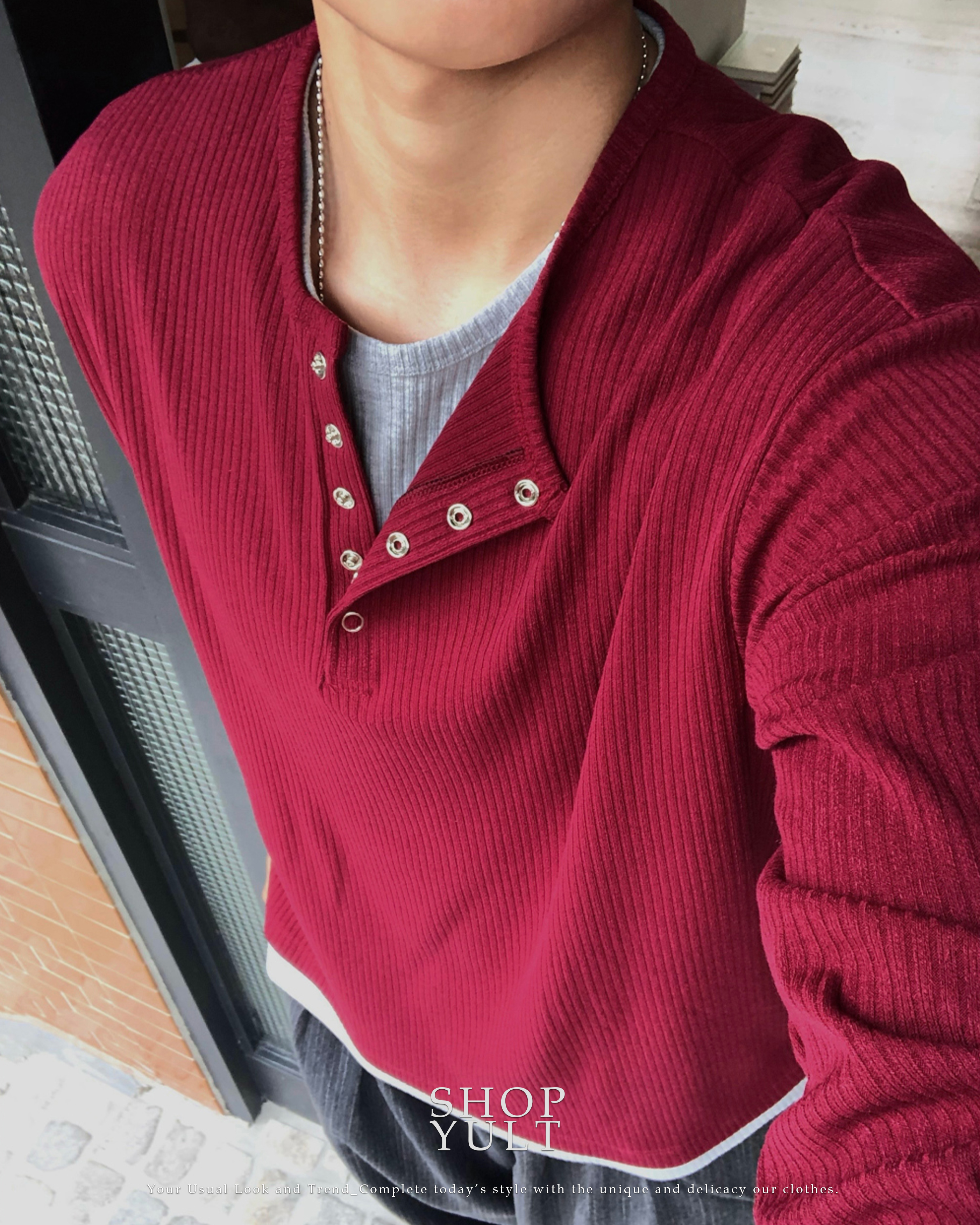 (4 color) ヘンリーネック レイヤード ニット