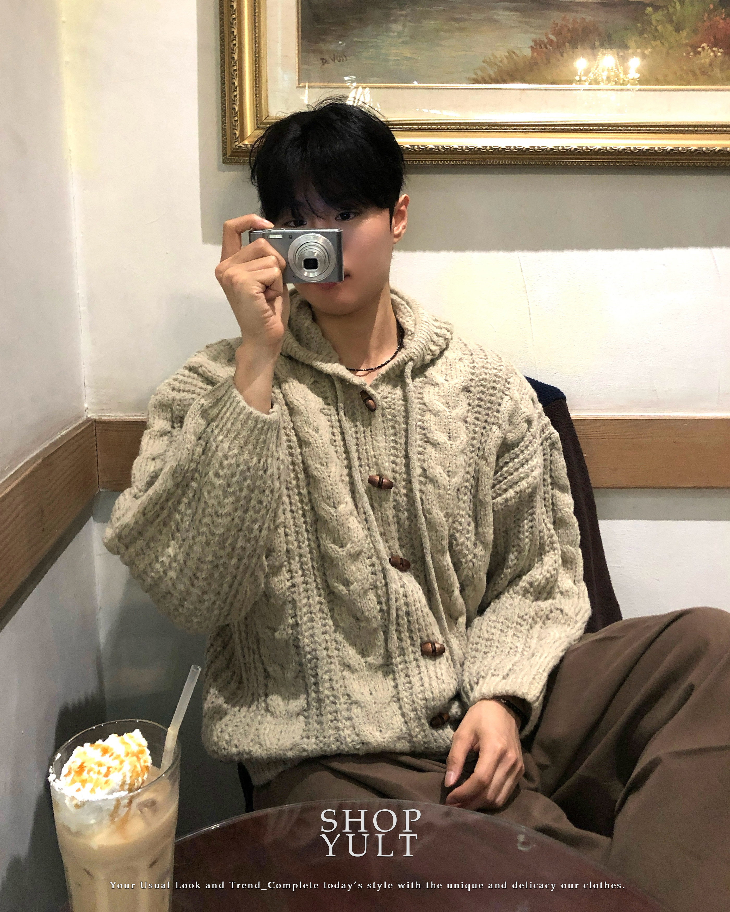 (3 color) ウール ダッフルボタン ニット パーカー