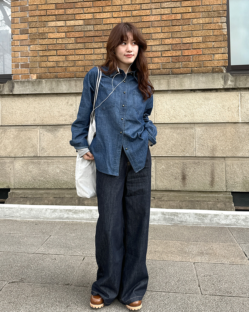 dolce.  パールボタン　デニムシャツ maison de dolce. パールボタンデニムシャツ ロング丈 - メルカリ