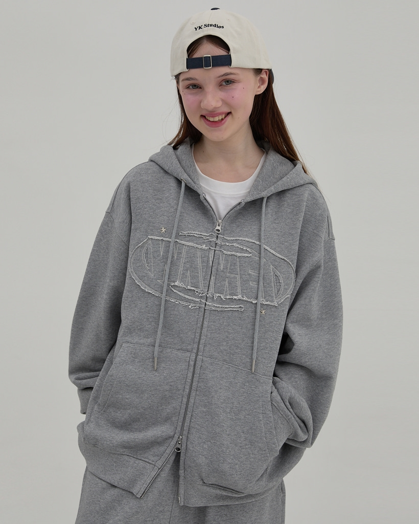 [K-POPアイドル着用] Logo Applique Hood Zip-up GREY