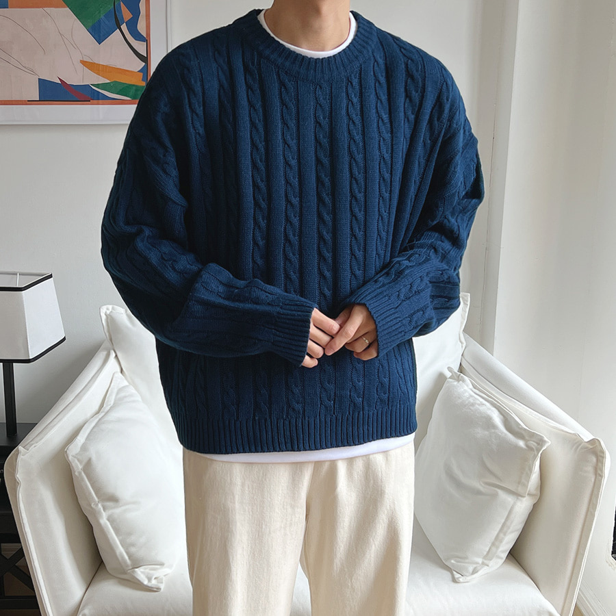 ケーブルラウンドオーバーサイズニット