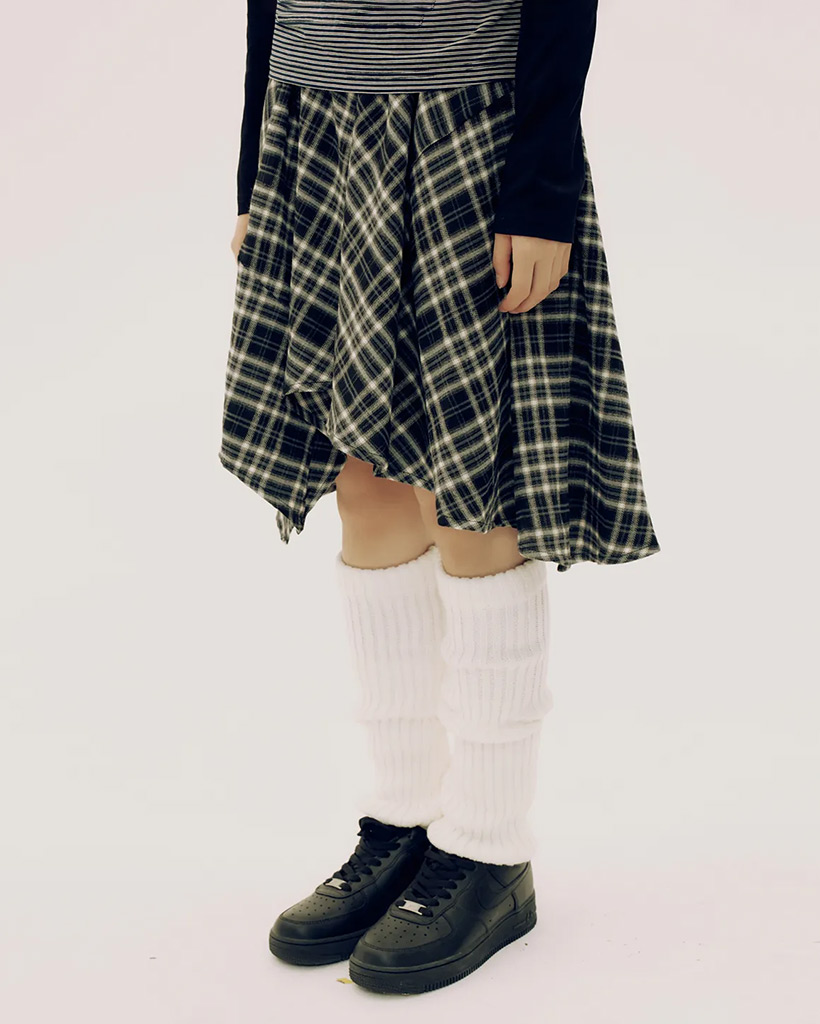 Checked Unbalanced Wrap Banding Midi Skirt_2COLOR