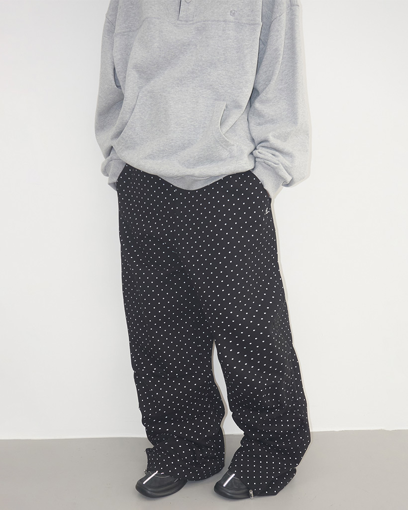 Dotted Pintuck Hem String Two-Way Cotton Wide Banding Pants [Black]