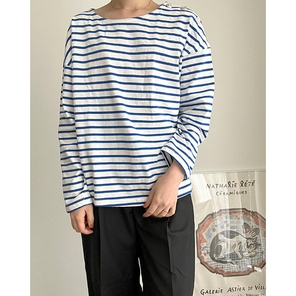 ストライプ柄ボートネック長袖トップス ストライプボートネックTシャツ | ファッション通販サイト NUGU