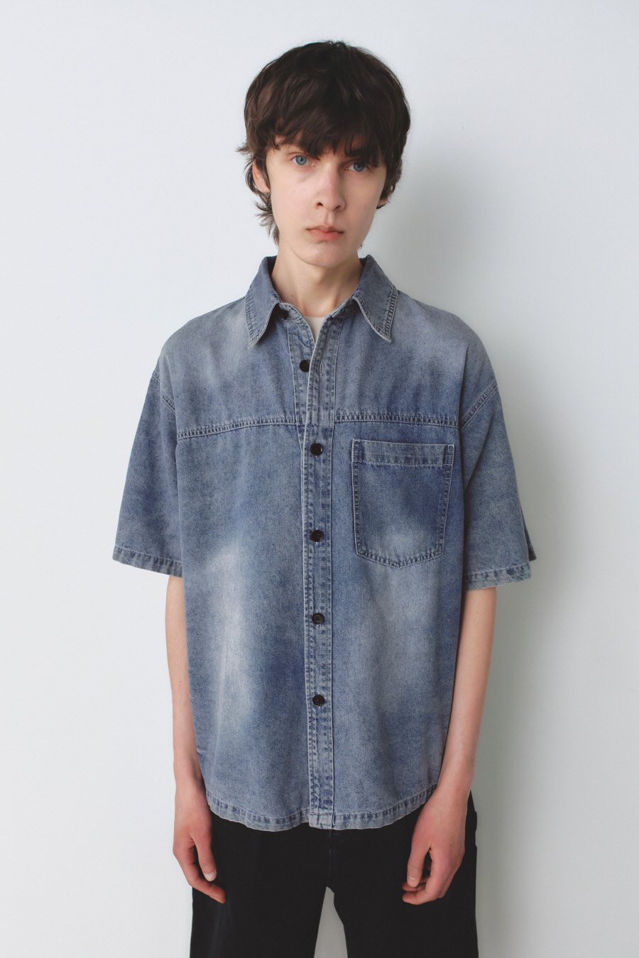 スラッシュ ウォッシング デニム シャツ WASHED GREY