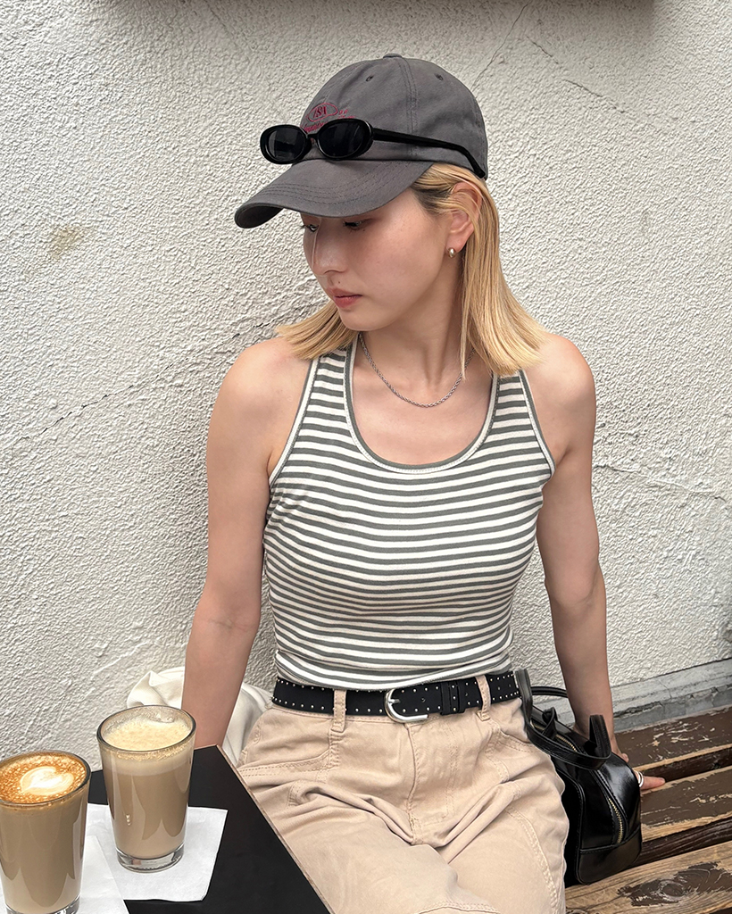 ボーダーボルターネッククロップドトップス