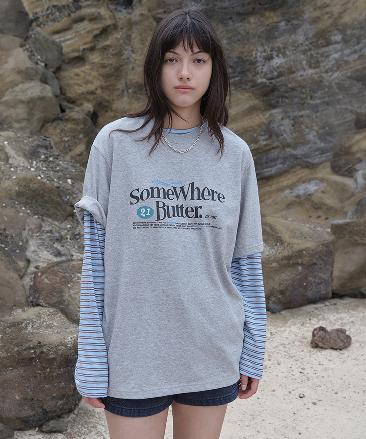 21 Wave Logo Over-Fit Top - Grey | ファッション通販サイト NUGU