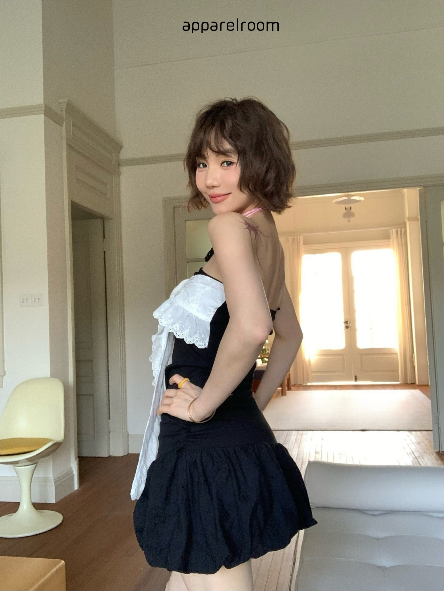 2ピース]レースホルターストラップチューブトップスカート