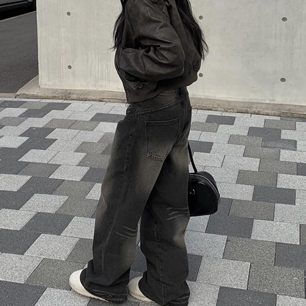 original]切替ウォッシングポイントワイドデニムパンツ