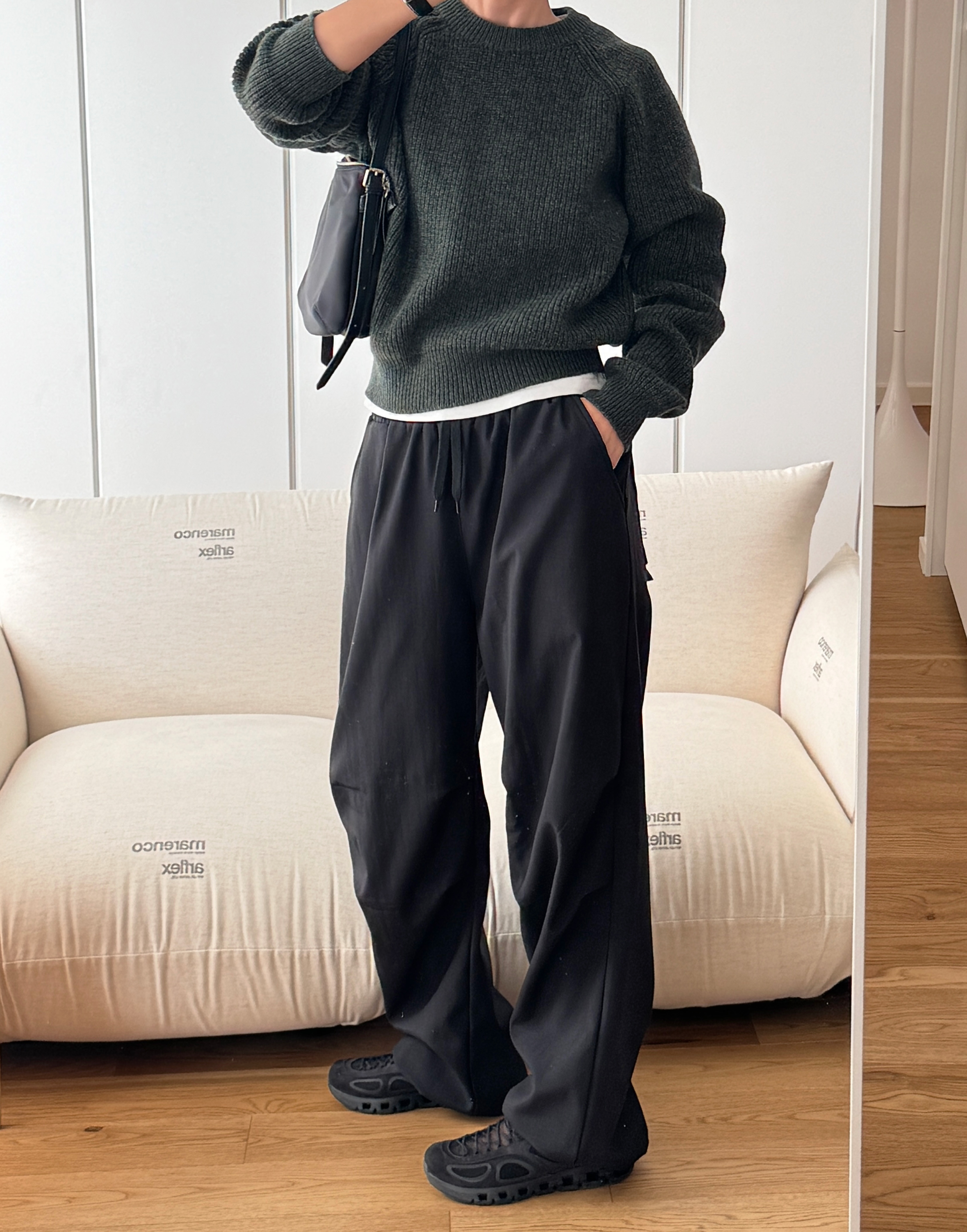 2回再販](ORIGINAL) ナイロンフラッフィーパラシュートパンツ (black