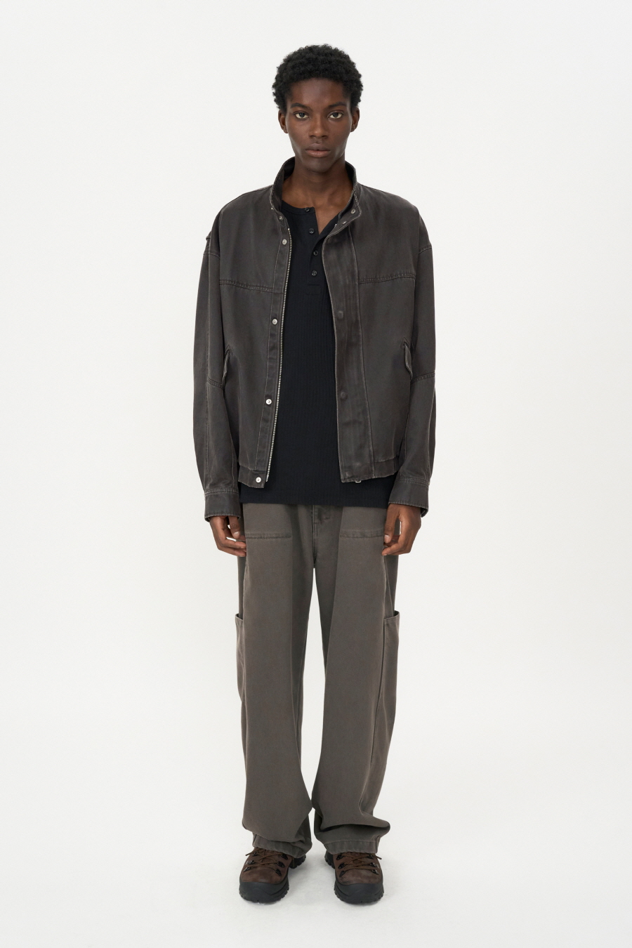 Washed Faux Leather Jumper CHARCOAL