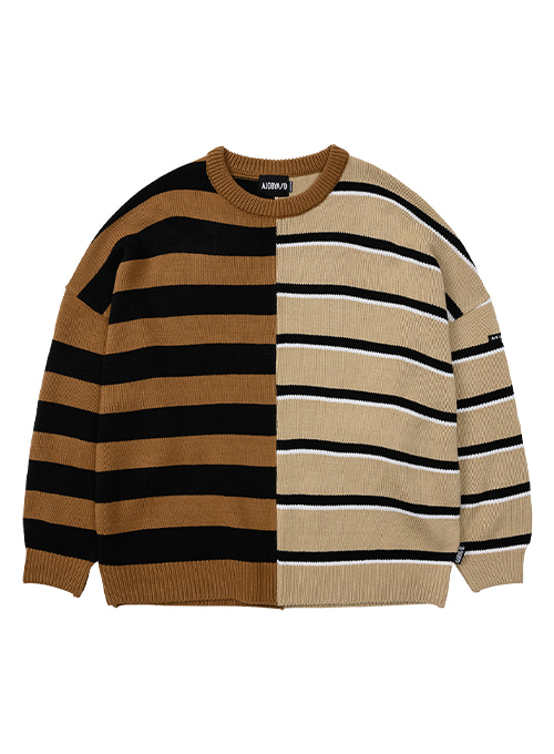 Stripe Mixed Knit Sweater [CAMEL]