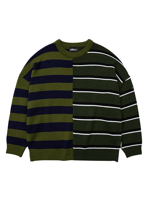 Stripe Mixed Knit Sweater [KHAKI]