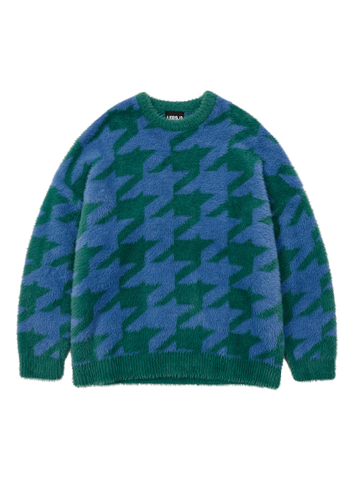 Houndstooth Check Oversized Sweater [GREEN]