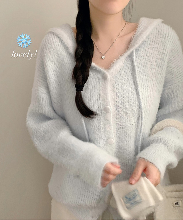 2 color) アンゴラ ニットカーディガン パーカー | ファッション通販