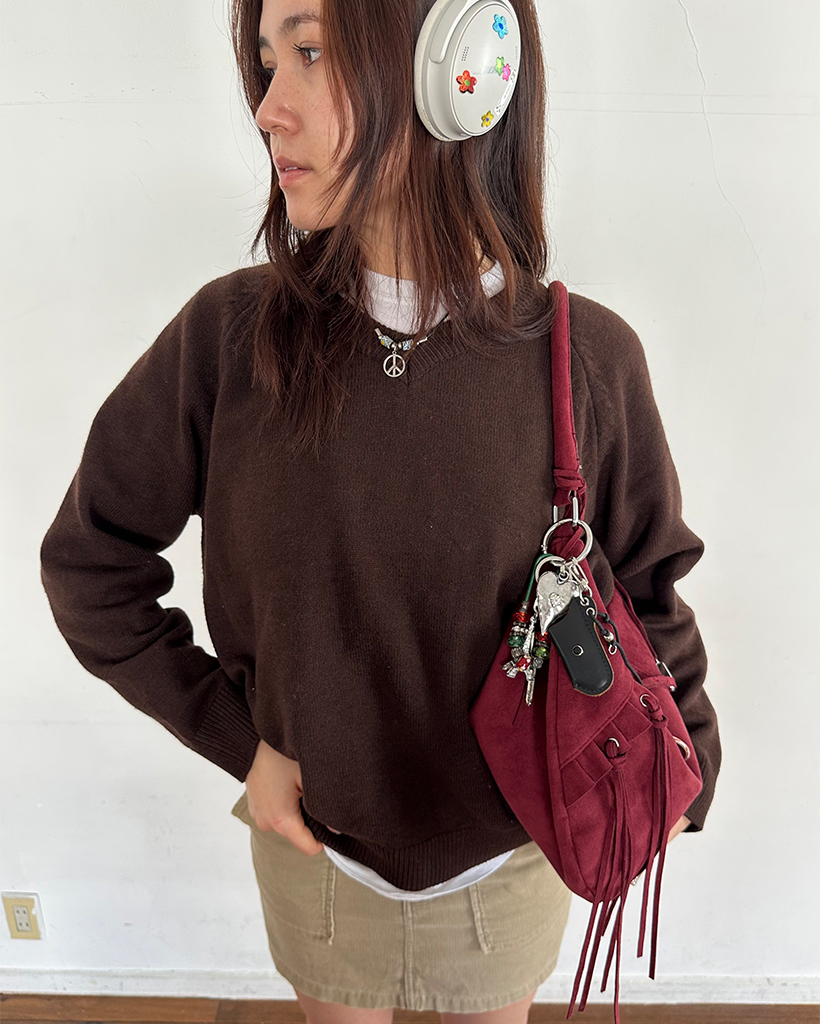 （ユニセックス）Vネックラグランハイゲージニット