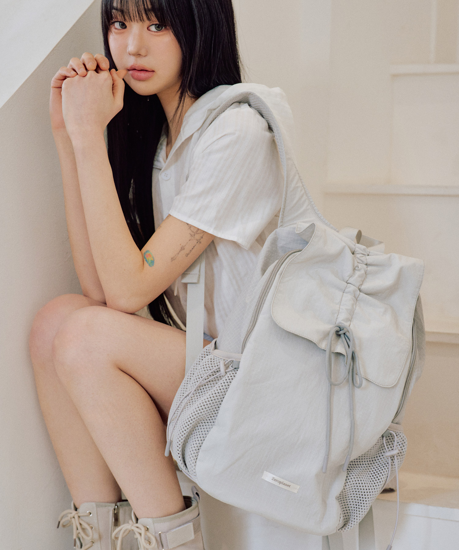 バックパック・リュック [Zeroplanet] Nylon Shirring Ribbon Backpack NYLON SHIRRING RIBBON BACKPACK [GREY] | ファッション通販