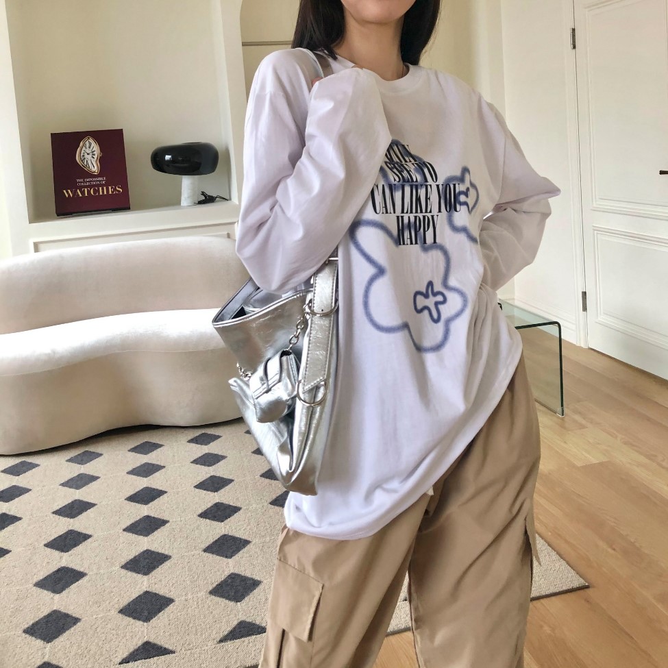 ルージュ　Tシャツ　フリーサイズ ユニセックス] オーバーサイズプリント長袖Tシャツ