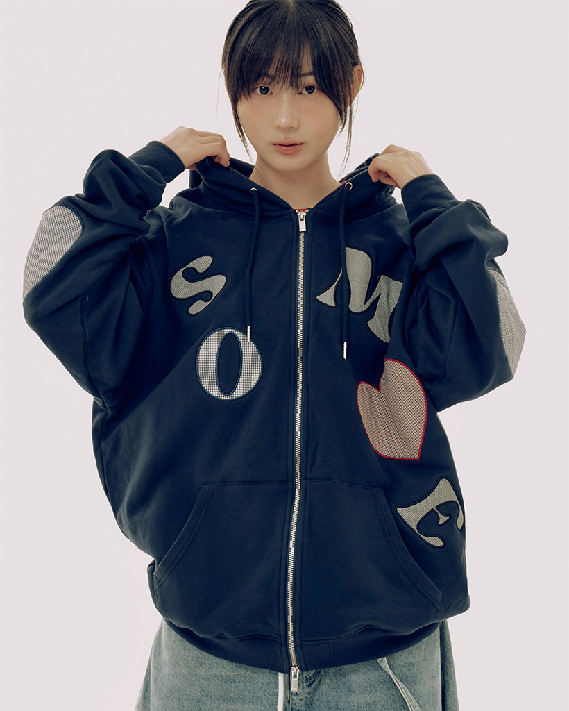 Some Logo Patch Mix Applique Two-Way Overfit Sweat Hoodie_3COLOR