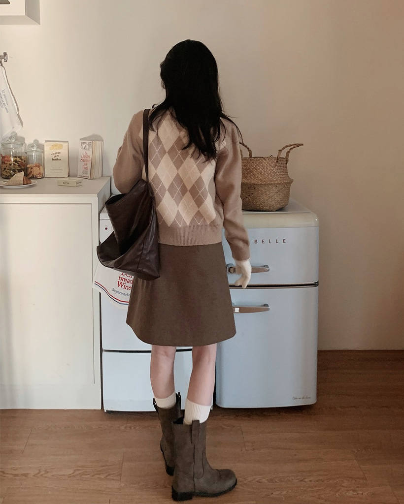 (3color) バックポイントアーガイルカーディガン