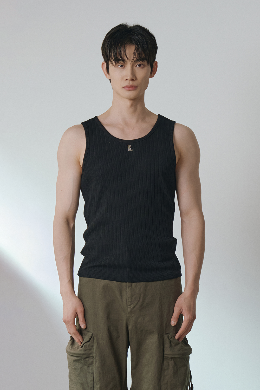 High ribbed logo sleeveless(Black)