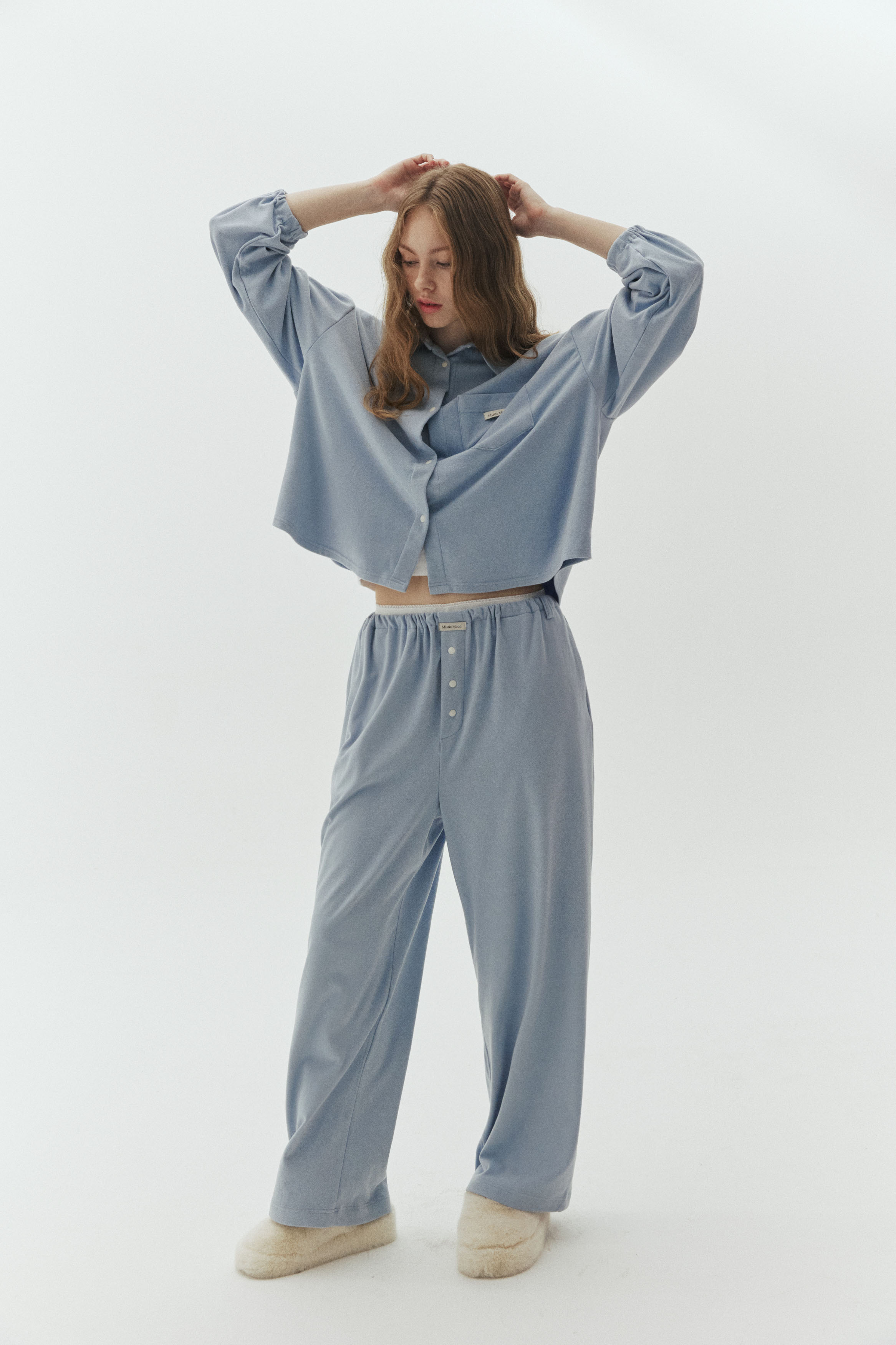 cozy moon pajama set_Top Short (blue)