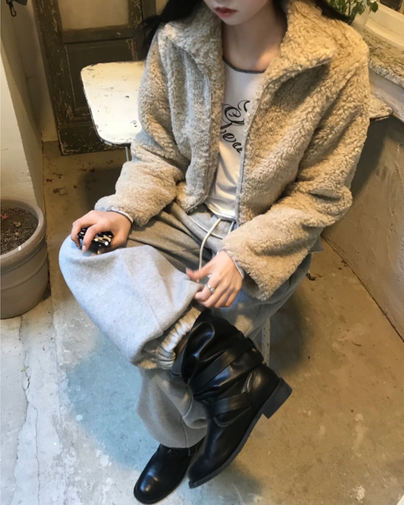 high neck fur zip-up (3color) | ファッション通販サイト NUGU
