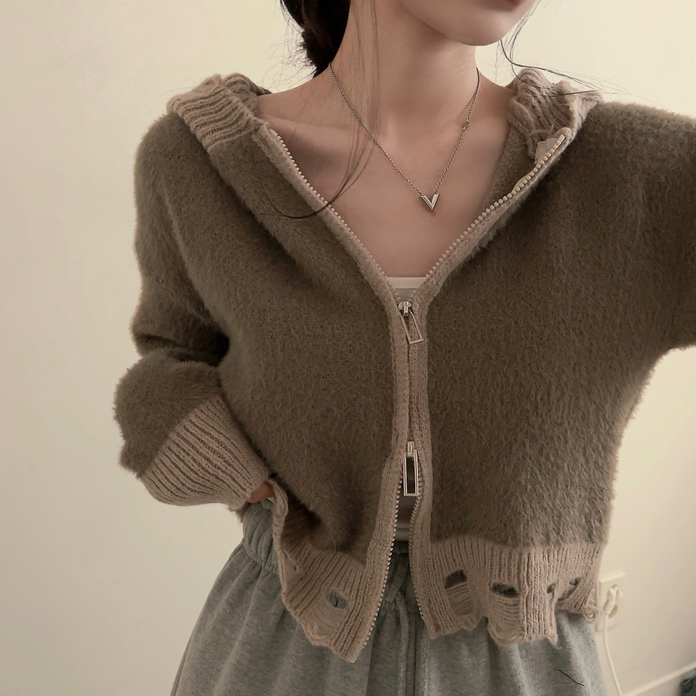 2WAYパンチングクロップドニットフードパーカー | ファッション通販
