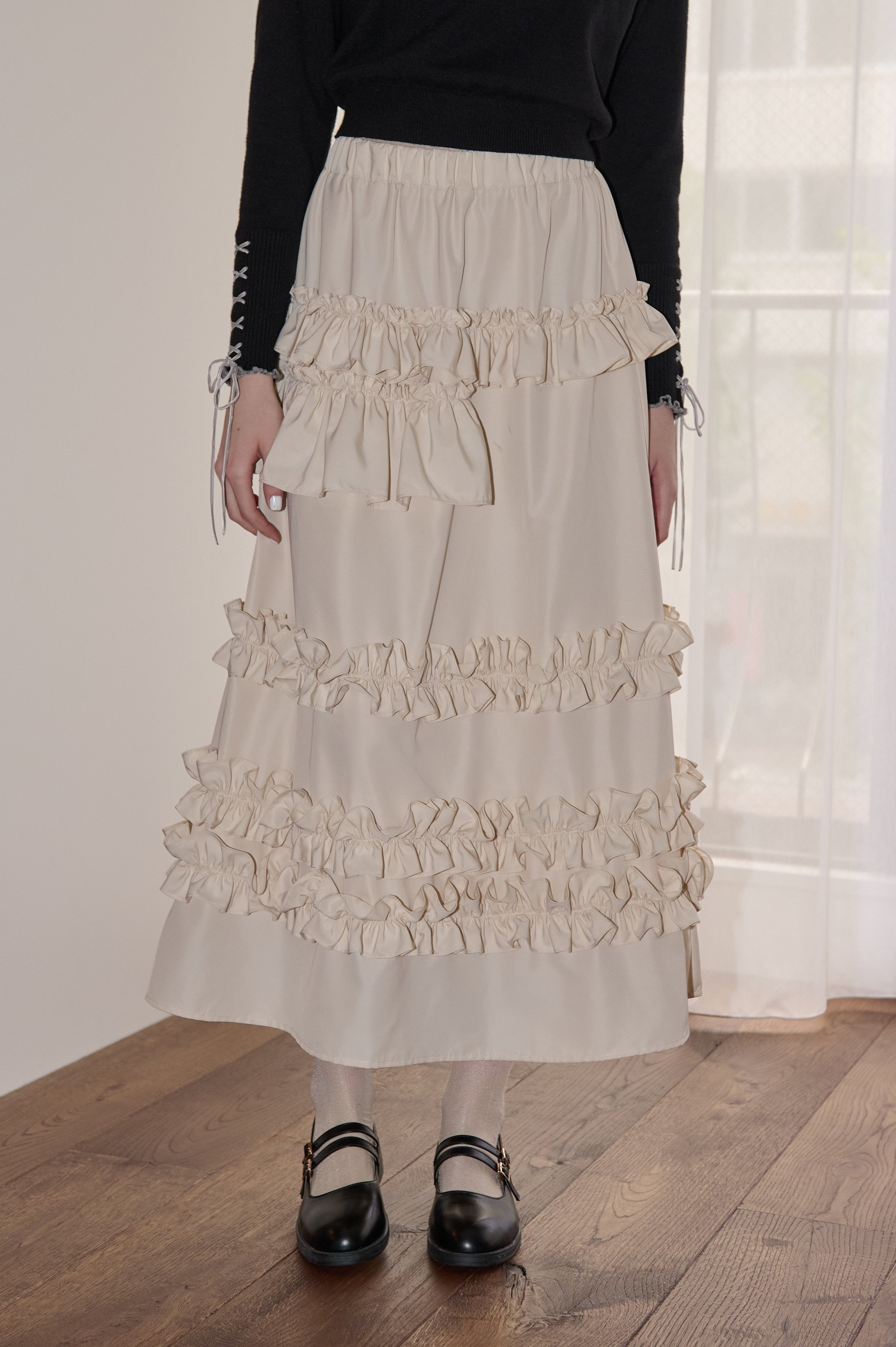 frill midi flared skirt / フリルボリュームスカート me+em select（ミームセレクト）の「【 21色展開 】チュール