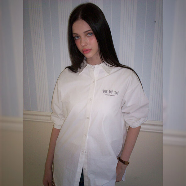 Triple Butterfly Embroidered Overfit Cotton Shirts ( White