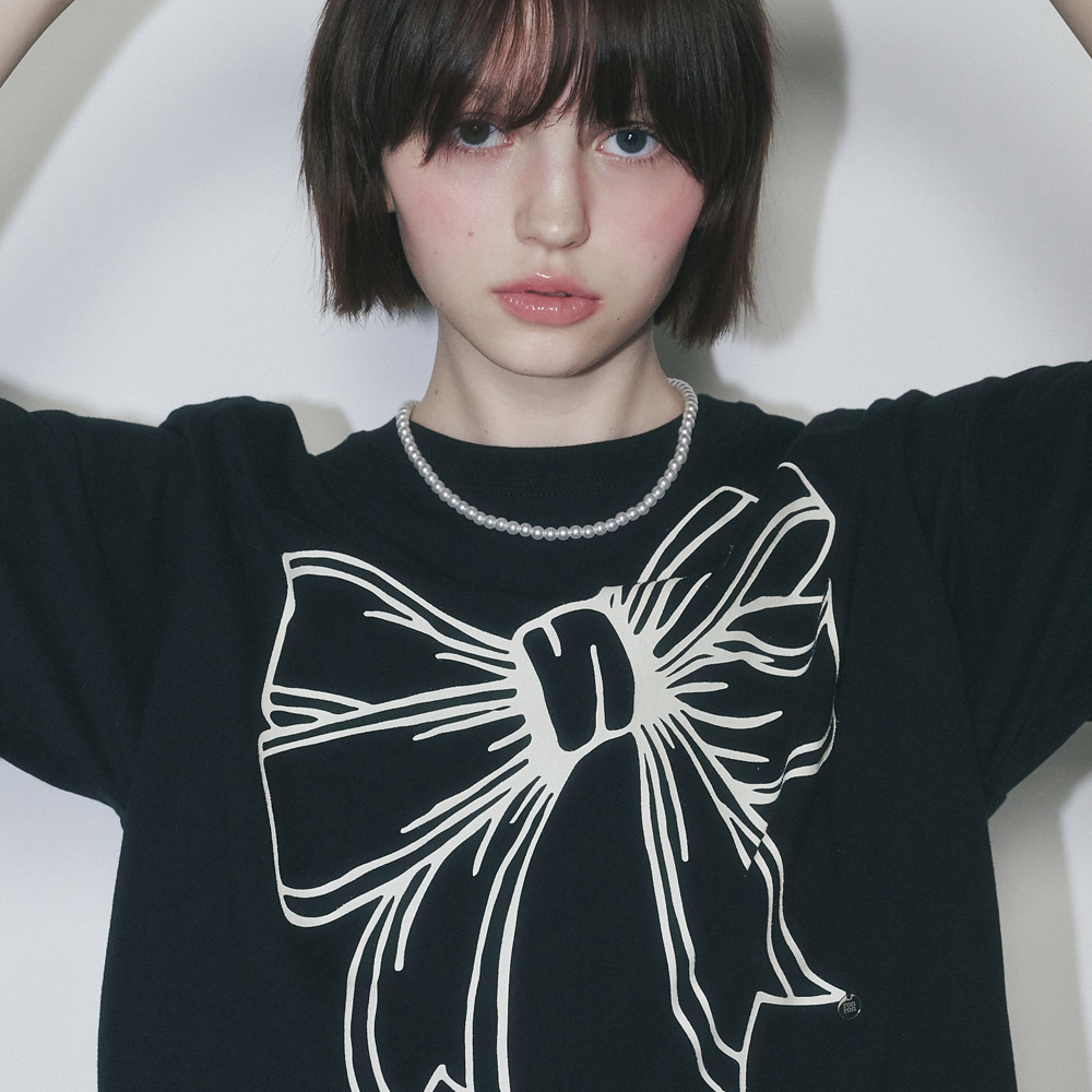 ◆RONRON◆ BIG RIBBON LINE T SHIRT WHITE MELANGE BIG RIBBON LINE T SHIRT WHITE MELANGE | ファッション通販