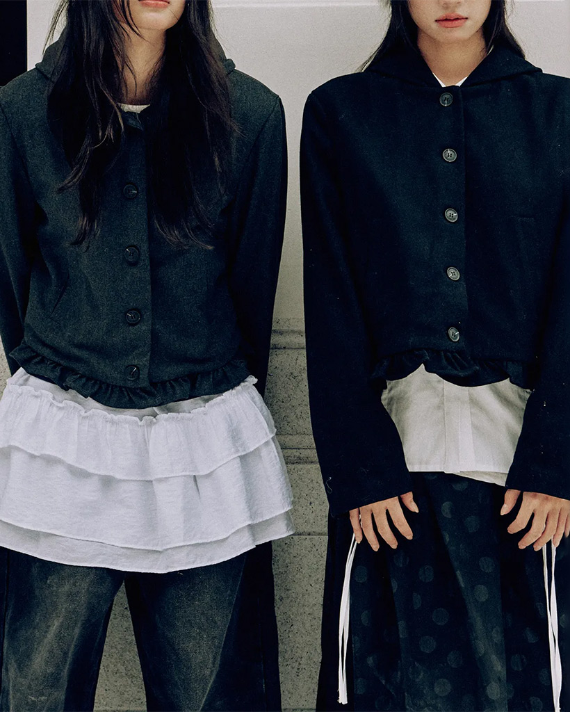 Winter Frill Classic Women's Check Two-Color Single Button Hooded Short Coat Jacket _2COLOR