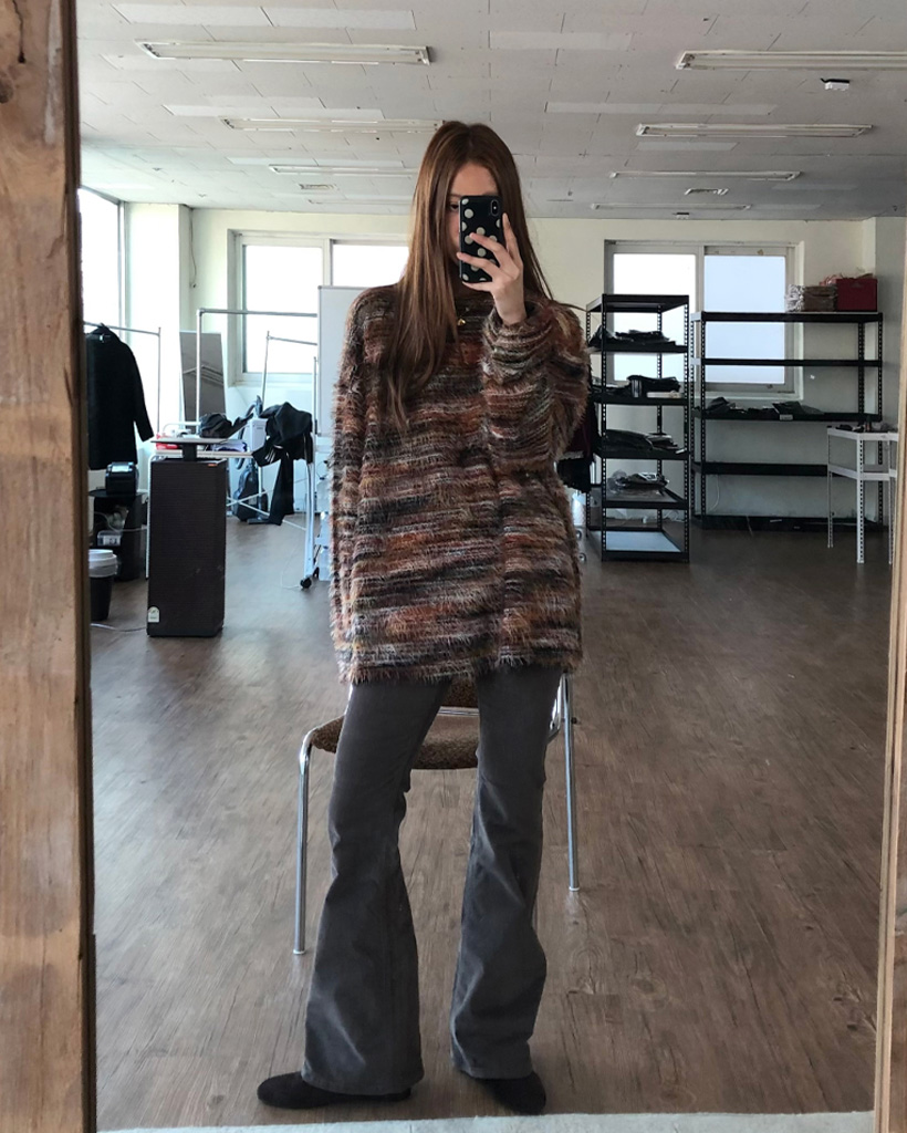 レインボー ファー 長袖 ニット