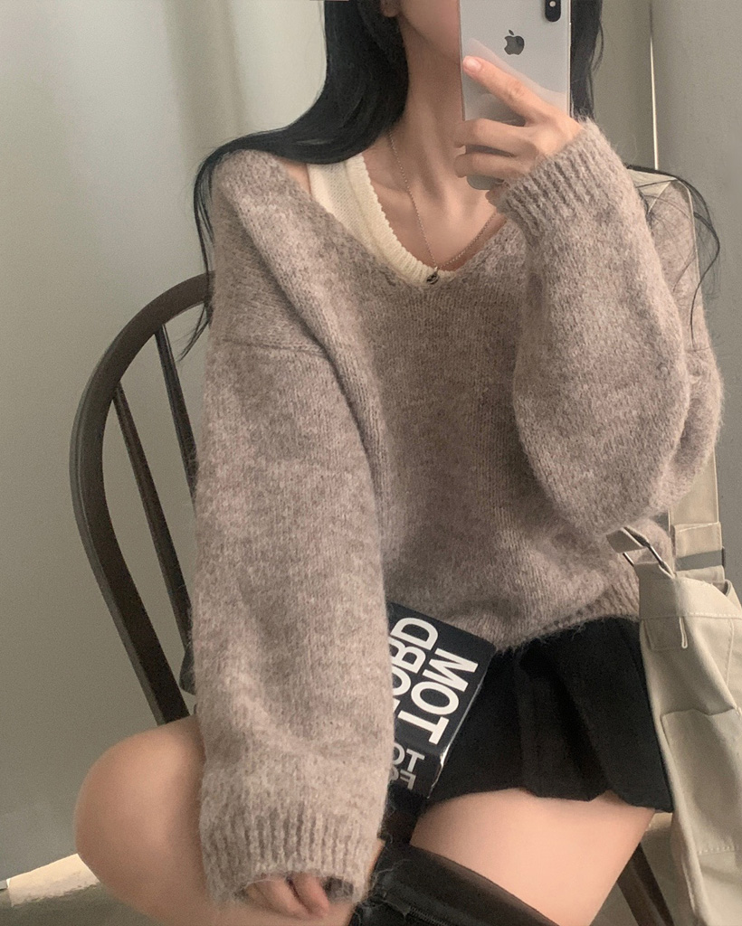 アンゴラレイヤードスリットニット-3color