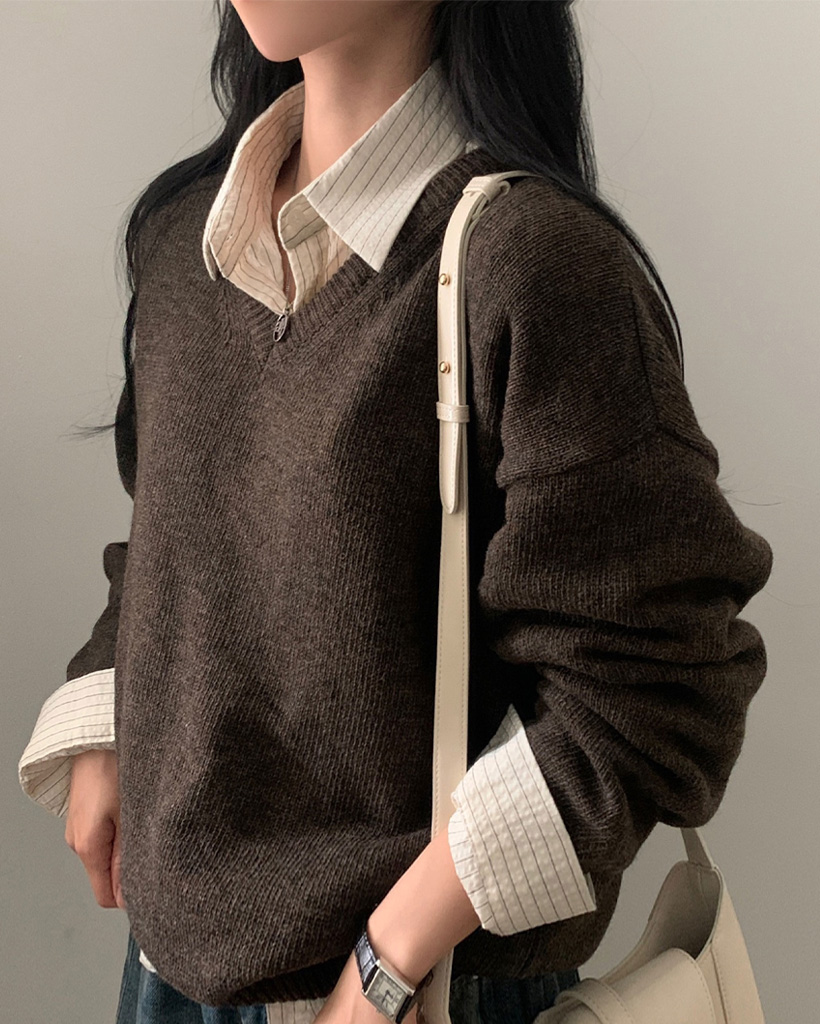 ルーズフィットVネックデイリーニット-10color