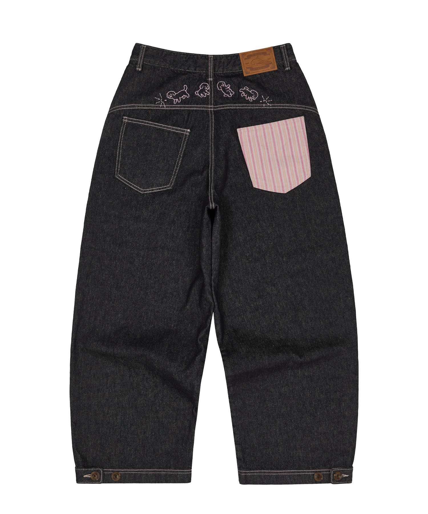 Back Maltese Embroidery Flap Denim Pants INDIGO BLUE