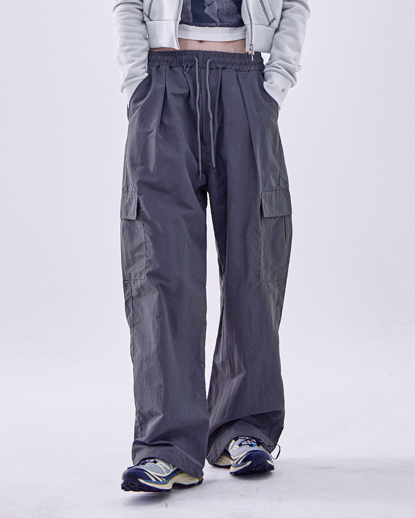 ポケットカーゴナイロンツーウェイストリングバンディングパンツ[チャコール]