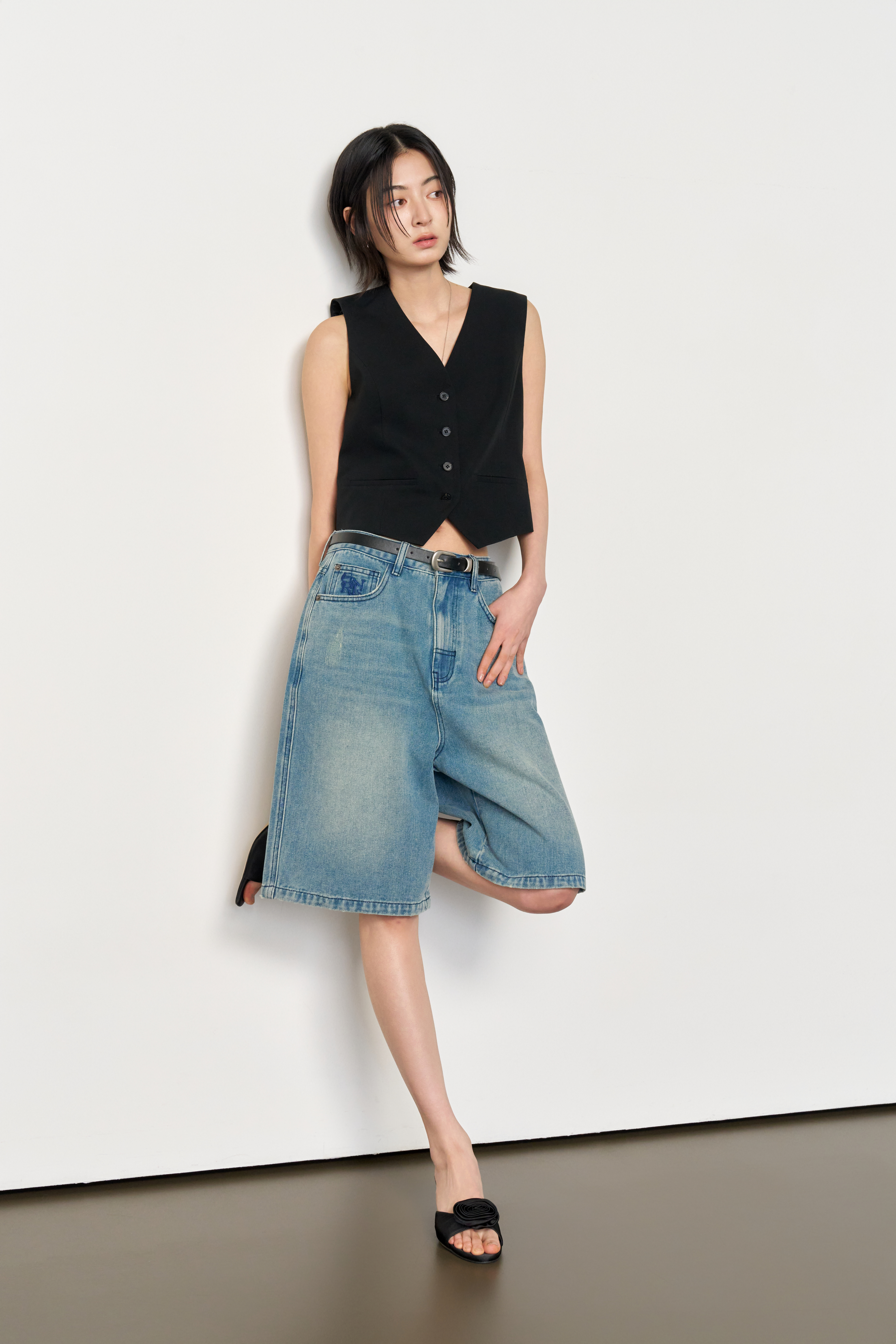 ワイドバミューダデニムパンツ_4color