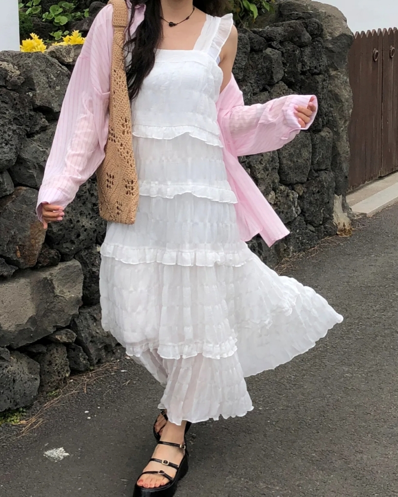 シフォンフリルティアードキャミワンピース--2color