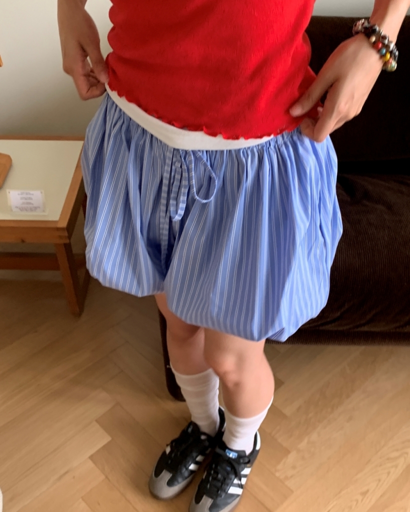 ウエストゴムストライプバルーンショートパンツ | ファッション通販