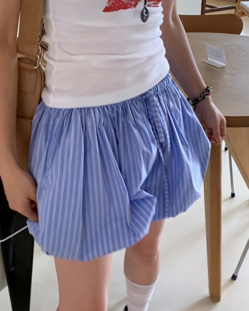 ウエストゴムストライプバルーンショートパンツ | ファッション通販