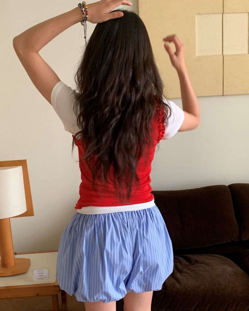 ウエストゴムストライプバルーンショートパンツ | ファッション通販