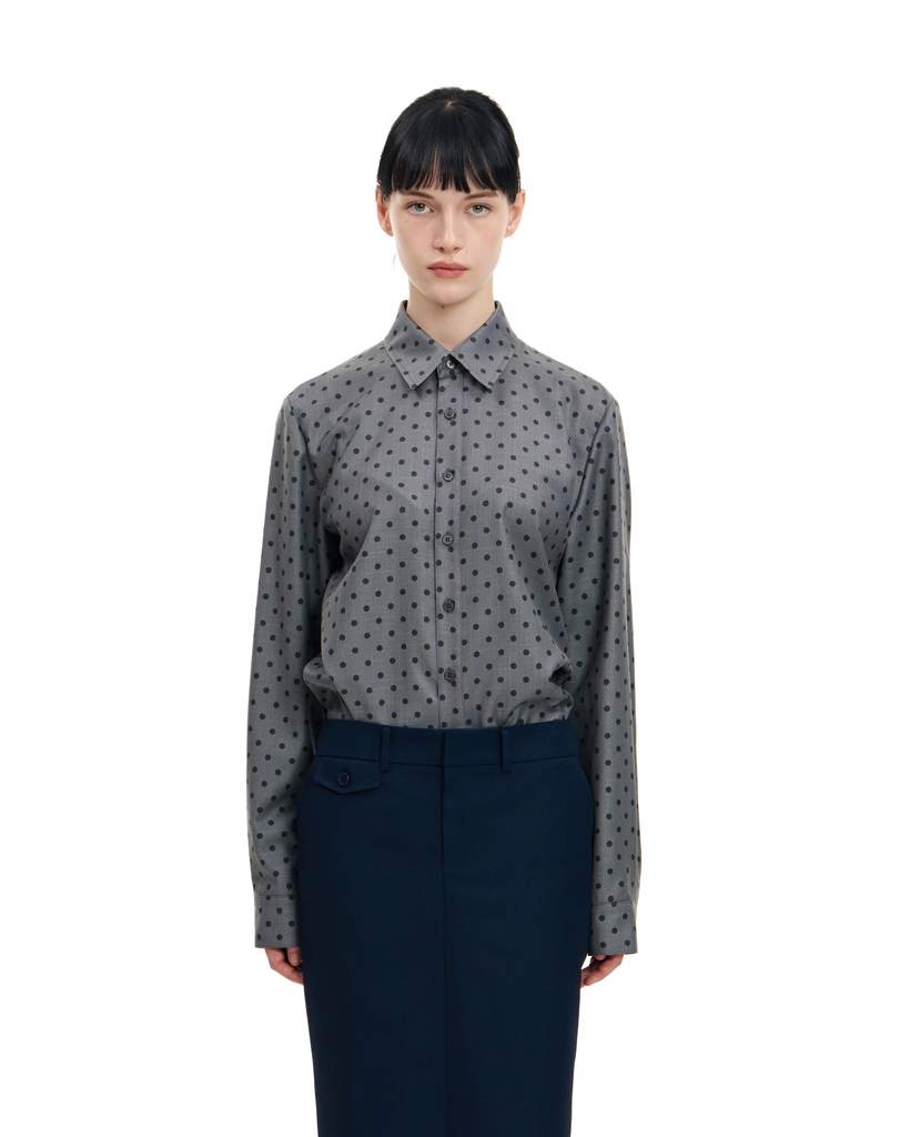 GREY SLIM FIT POLKA DOT SHIRT