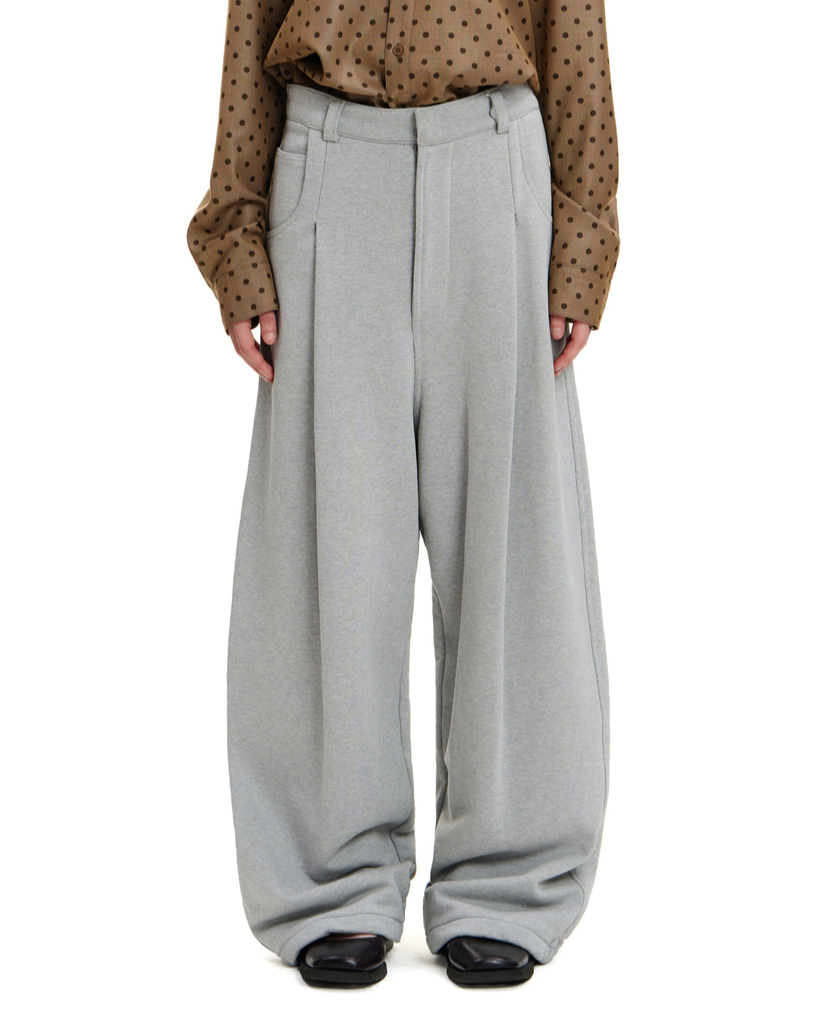 GREY WIDE TUCK SWEAT TROUSERS
