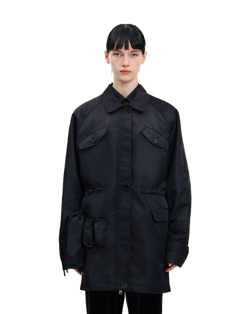 BLACK RE-NYLON MULTI-POCKET SAFARI JACKET WITH BUTTON-ON THERMAL VEST