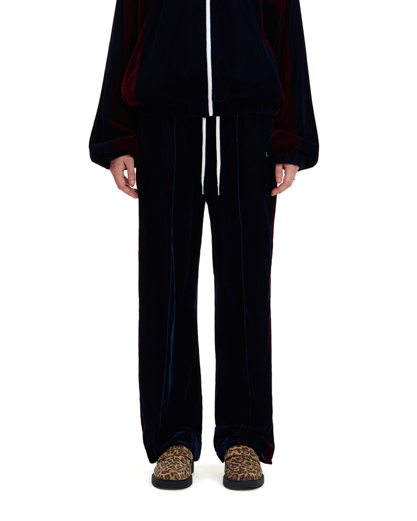 NAVY VELVET PANEL ZIP TRACK PANTS