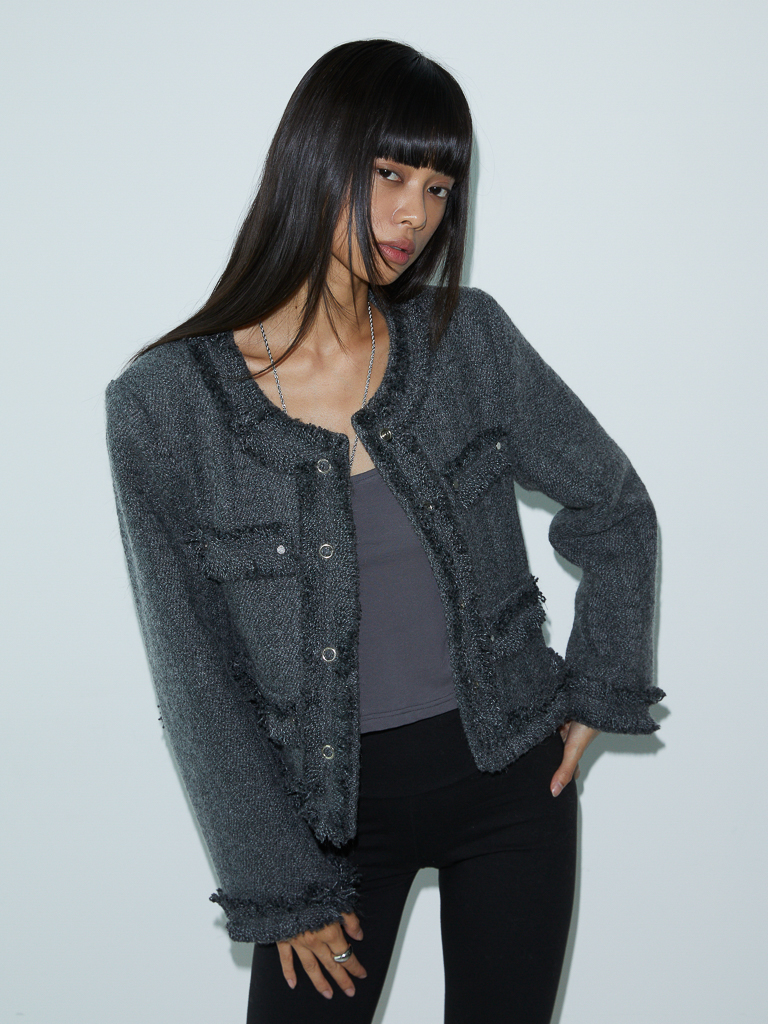 Rivet Tweed Jacket (CHARCOAL)