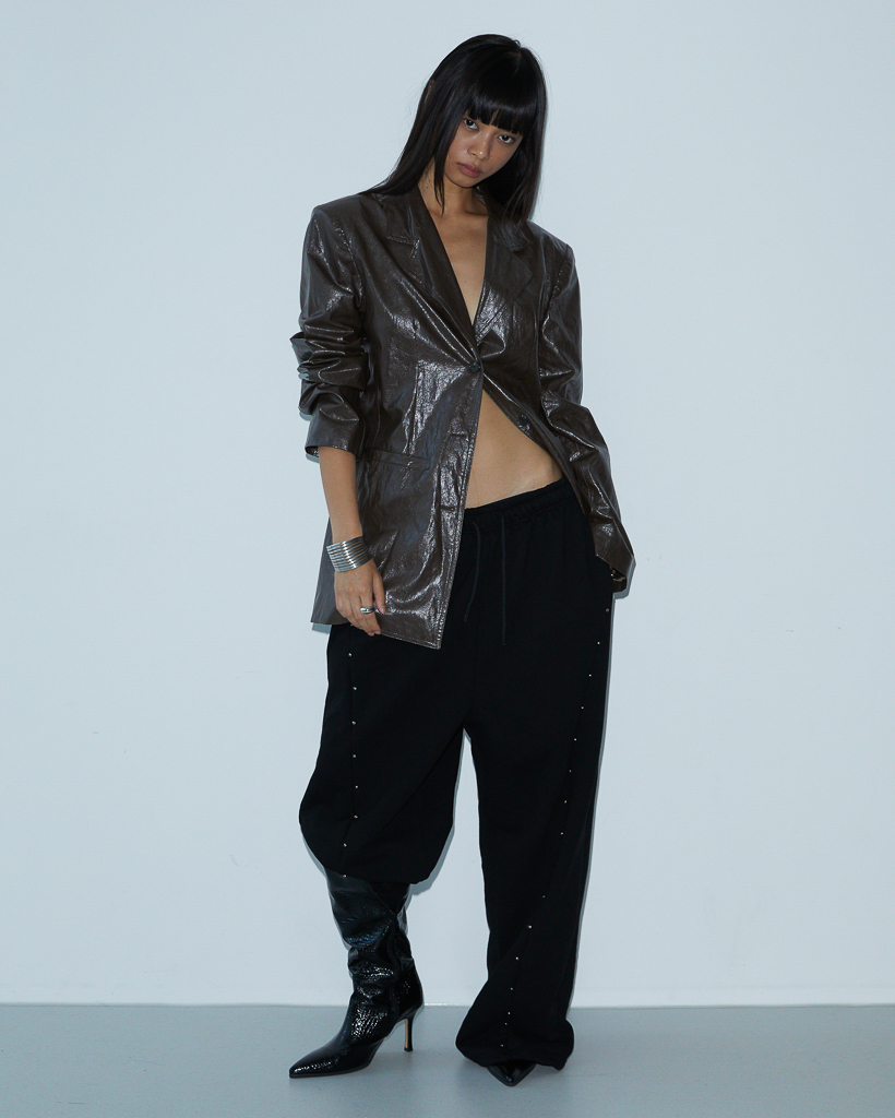 Button Leather Jacket (BROWN)