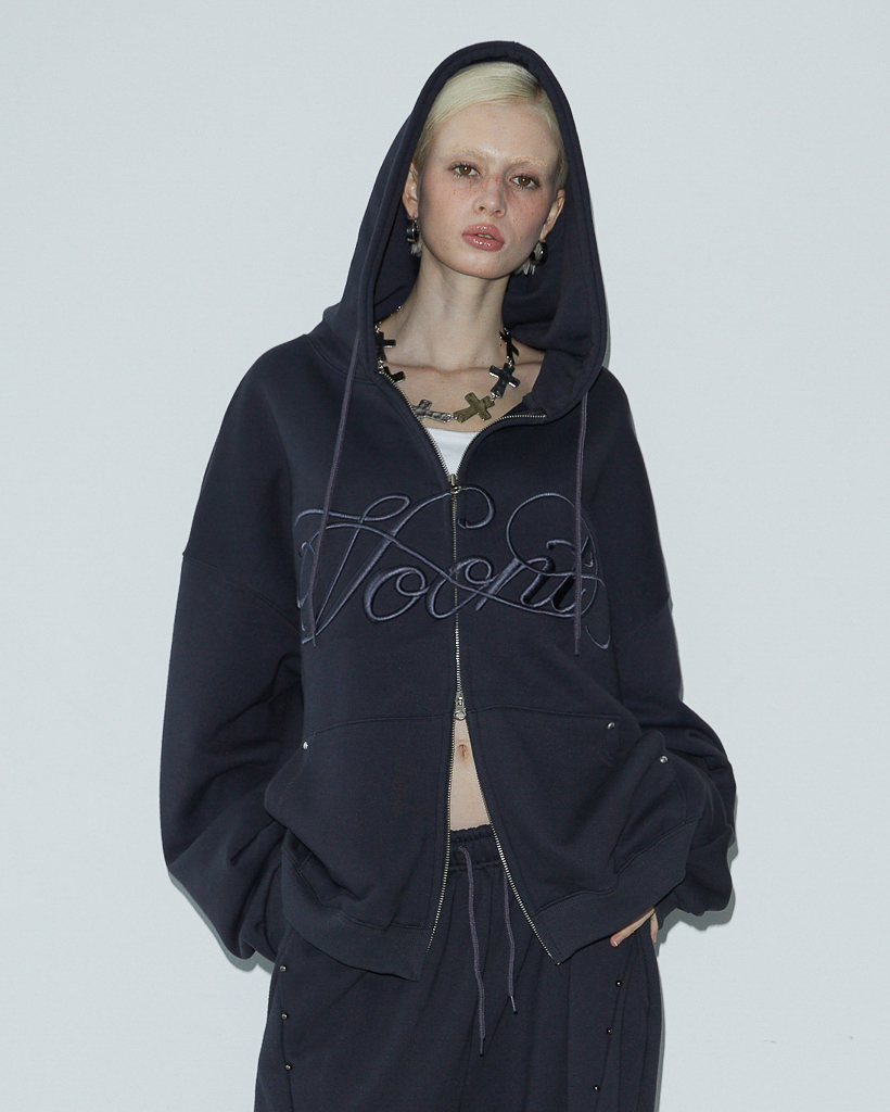 Lettering Embroidery Zip-up (CHARCOAL)