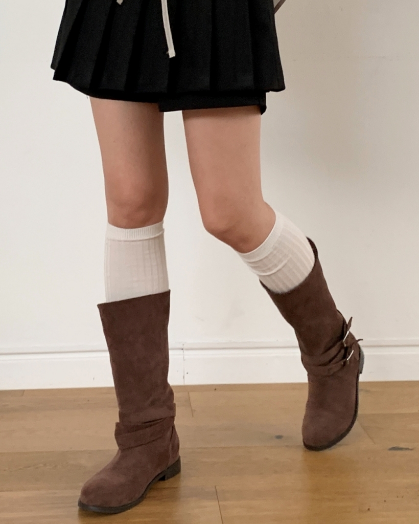 3color]バックルスエードロングブーツ | ファッション通販サイト